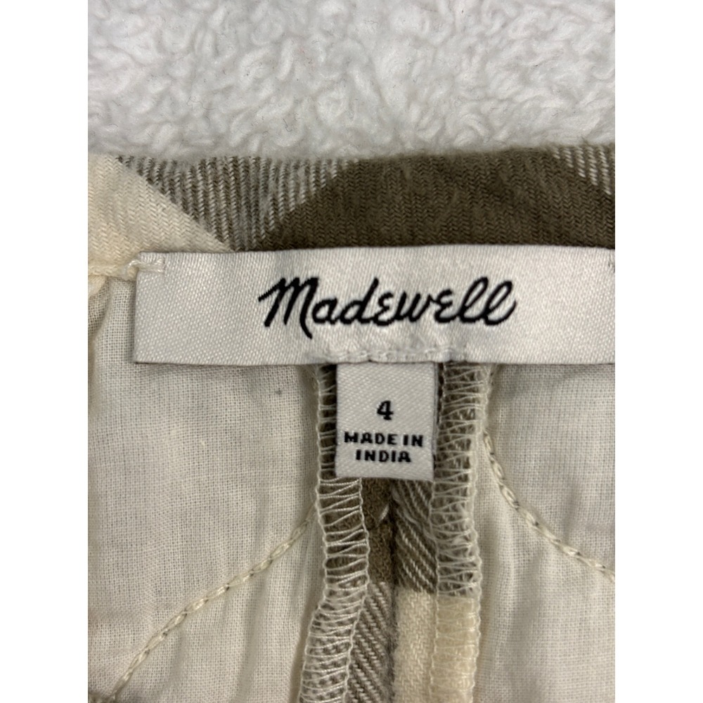 Madewell Quilted Mini Skirt Size 4 Olive Green Buffalo Check Button Front Wrap - Picture 3 of 4